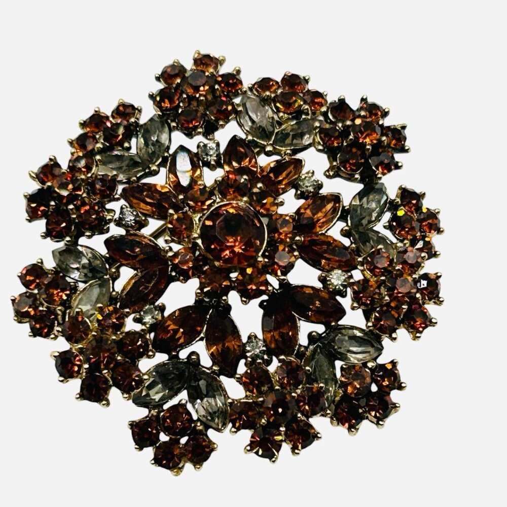 Vintage Trifari "Contessa" 1961 Smoky Topaz and Black Diamond Rhinestone…